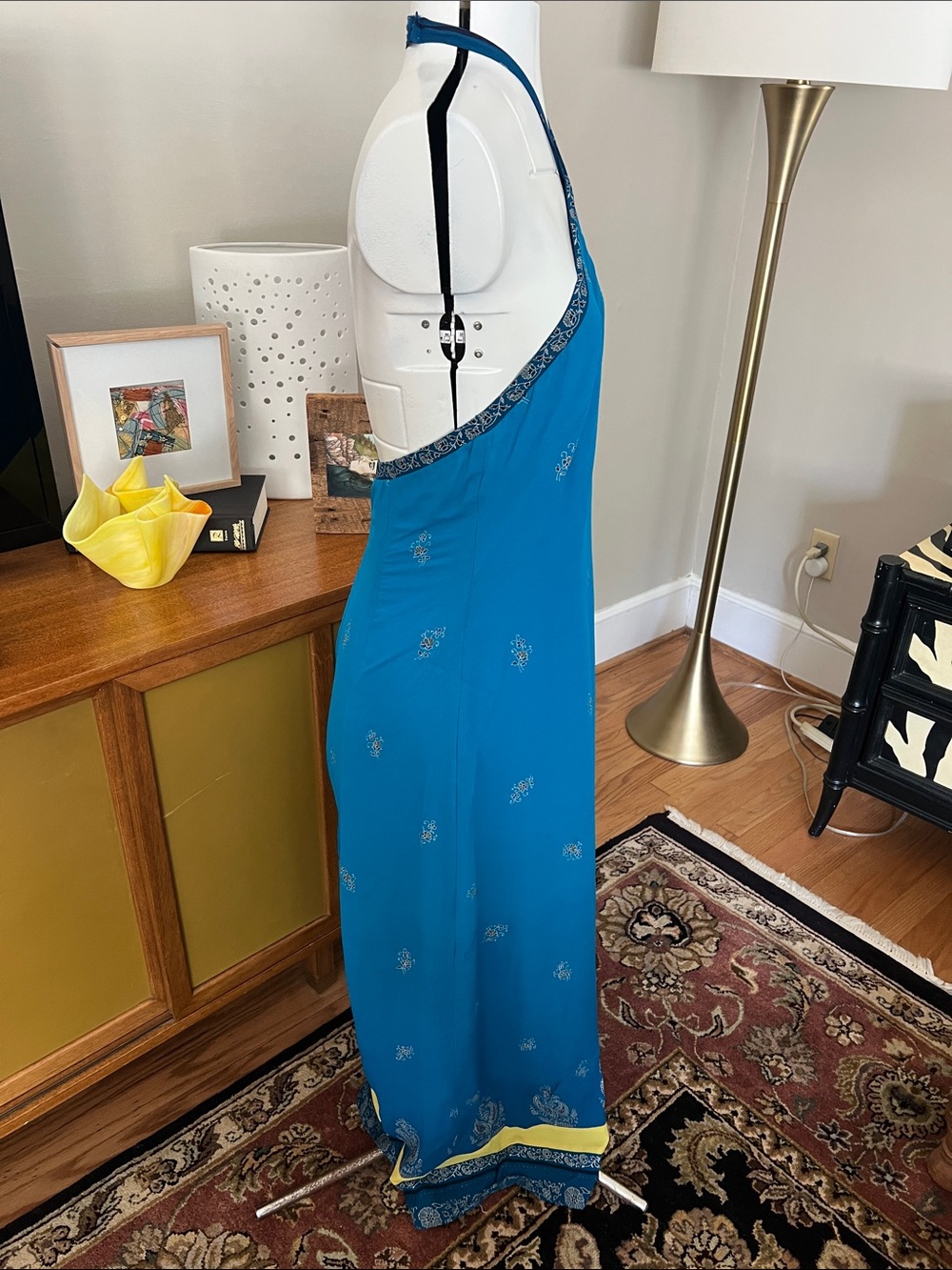 Laundry By Shelli Segal Teal Halter Maxi Dress with Contrast Hem - Picture 6 of 13